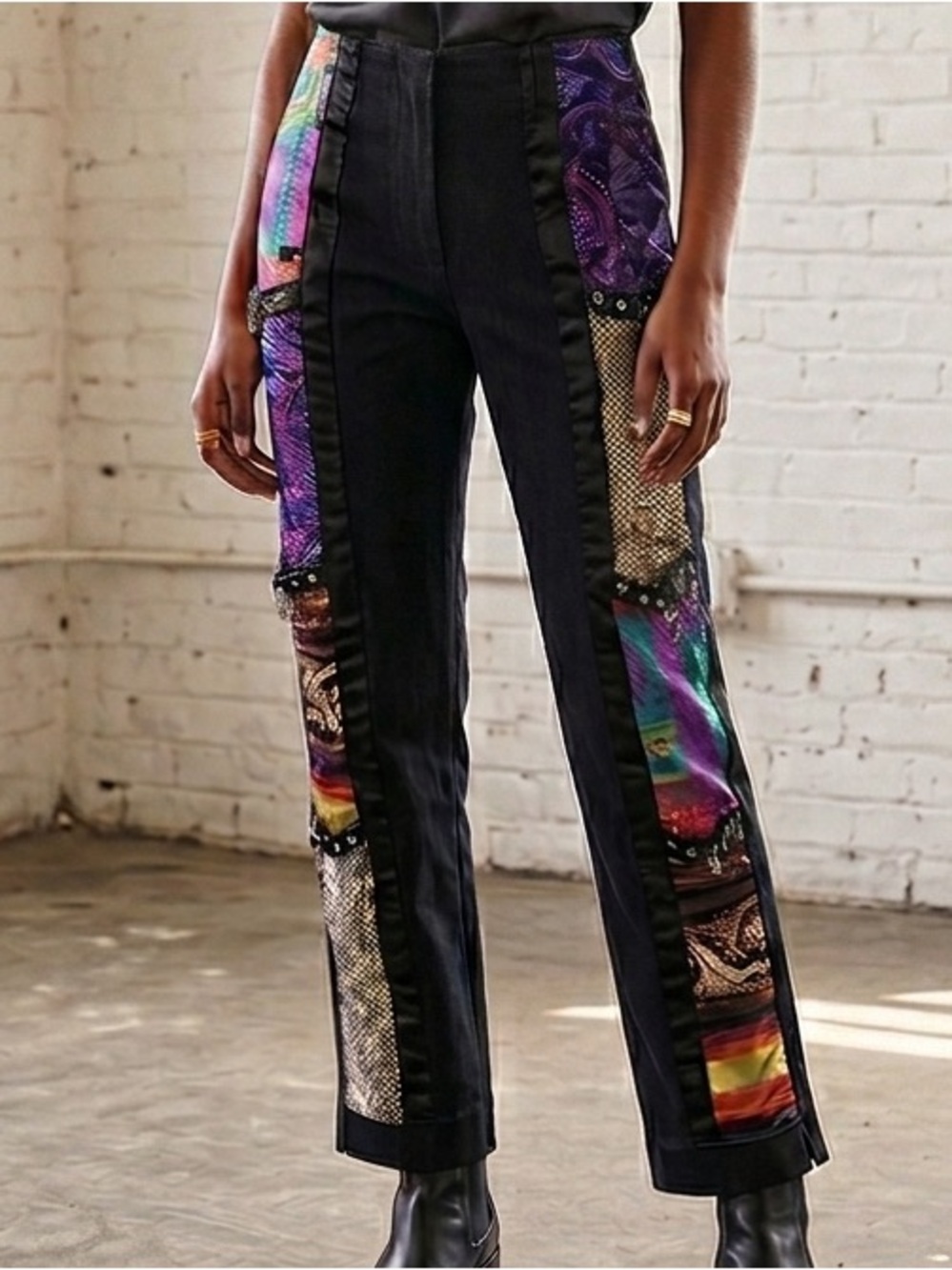 Vintage Mesmerize Patchwork Pants Y2K Whimsigoth Paisley Snakeskin Grommet Sz 4